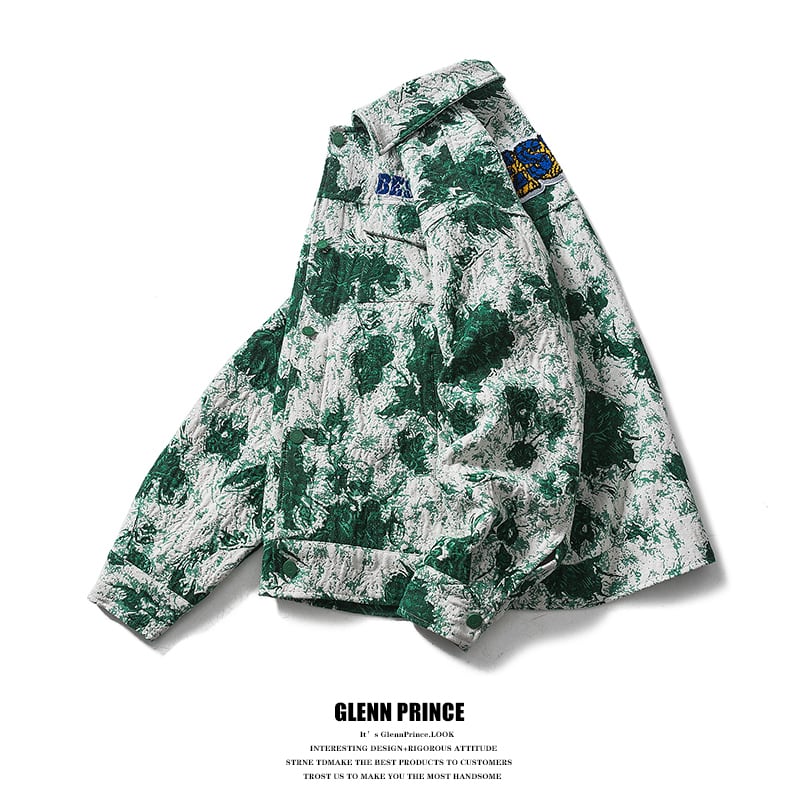 [GPstudio Series]★Jacket★ Outerwear Unisex Men's Floral Pattern Green Green Alphabet