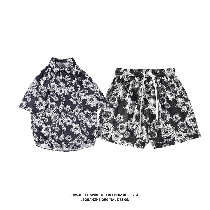 [BIGEMAN Series]★Setup★ Shirt + Shorts 4color Unisex Men's Large Size Aloha Shirt