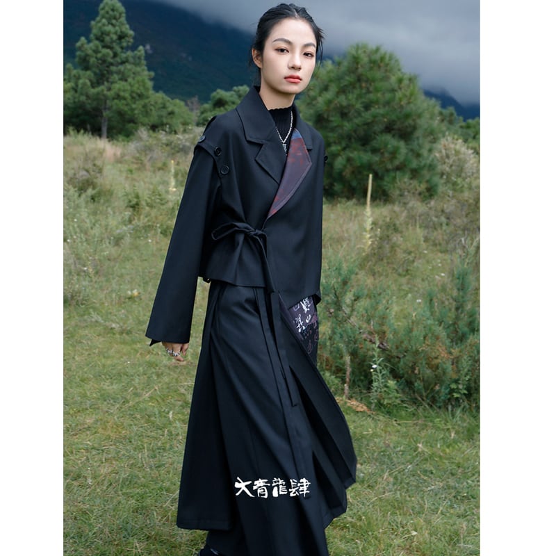 [Da Qinglong Shu Series]★China style trousers★ Gaucho pants Improved Chinese clothing Black Black Casual Cute Letter pattern