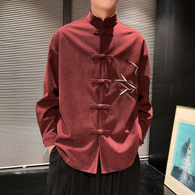 [Nishiki Tang Cloth Series]★Shirt★ 2color Tops Bamboo Bamboo Embroidery Unisex Men's Large Size Black Wine Red