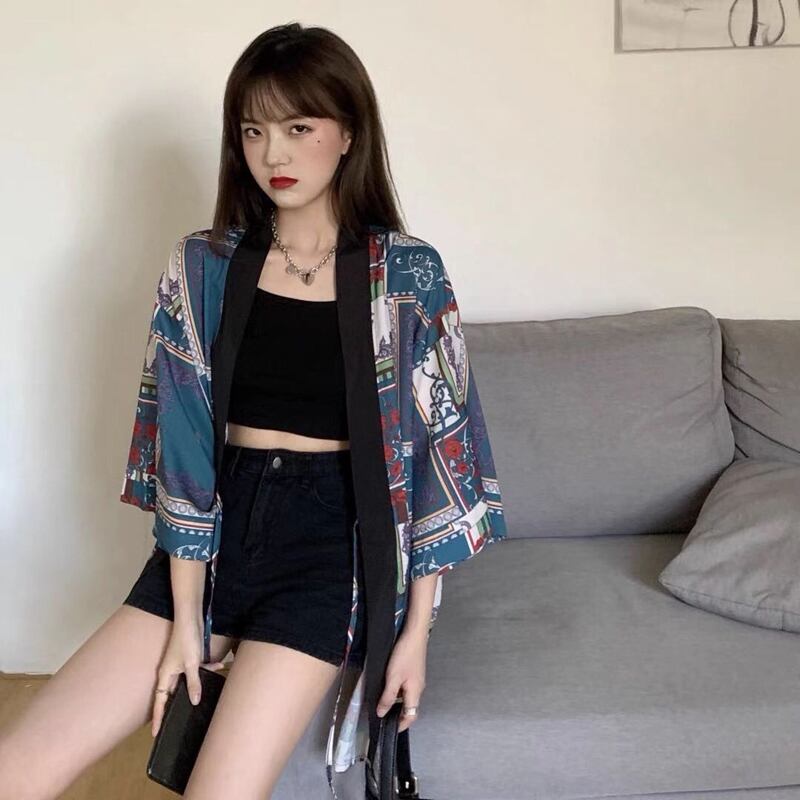 [Fish Series]★China style happi coat★ Tops Unisex Retro Cool Summer Loose Print Unique