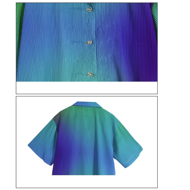 [Yangji Great Dream Series]★Shirt★ Tops Gradient Blue Blue V-neck Short Sleeve Shirt Loose