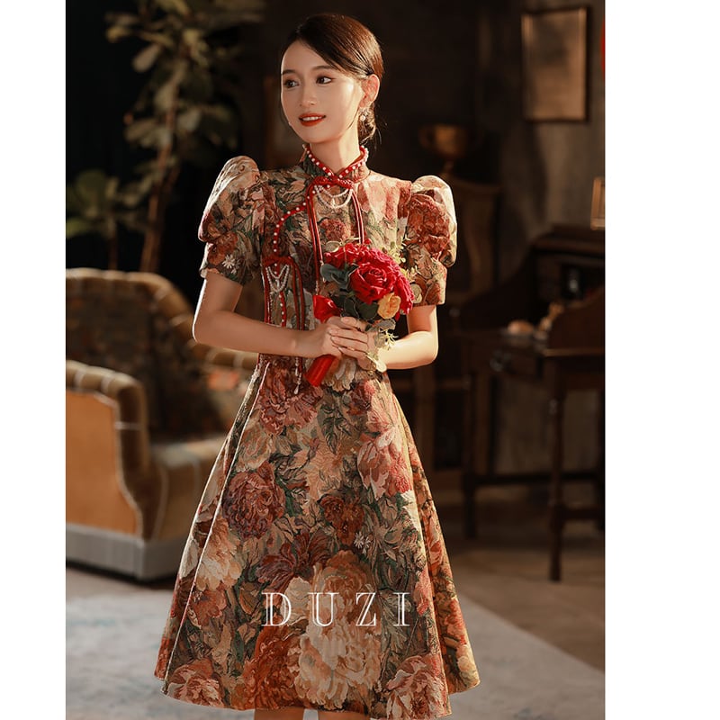 [DUZI Series]★Improved Chinese dress★ Chinese style dress, floral pattern, party dress, coming-of-age ceremony dress, photography