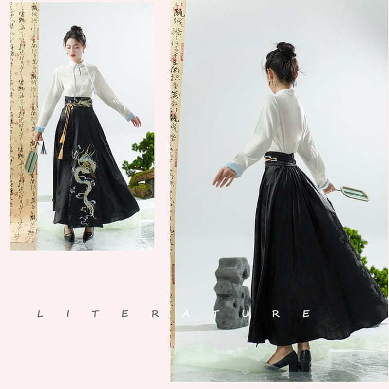 [BAIRIMENG Series]★Chinese style skirt★ Skirt Bottoms Hanfu skirt Black Black