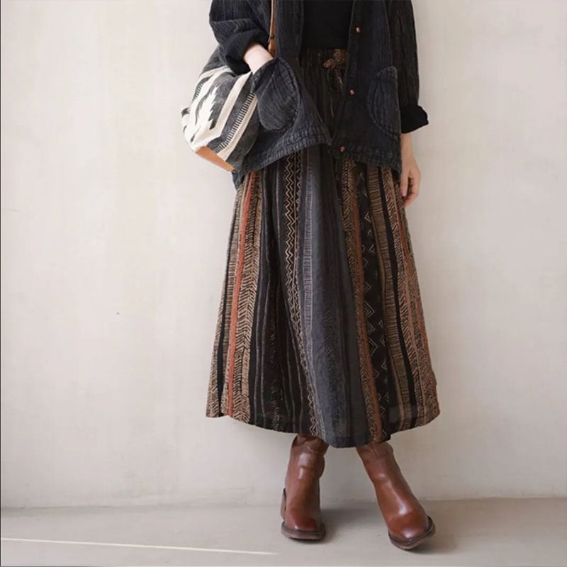 [MIANMA Series]★China style skirt★ 2color bottoms Vertical stripes Ethnic style Easy to match Elastic waist