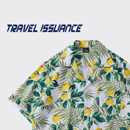 [TRAVEL ISSUANCE Series]★Shirt★ Unisex Print Lemon Fruit Pattern Short Sleeve Tops Summer Cute Loose Green