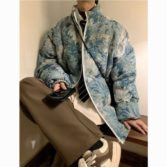 [Gyoshoen Series] ★Winter Coat★ 2color Thick Warm Unisex Men's Oil Painting Style Blue Green Blue Green Loose