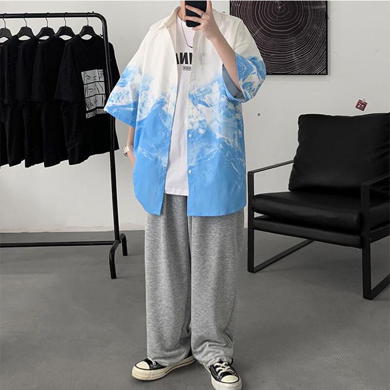 [Emeisa Series]★China Style Shirt★ 3color Tops Unisex Men's Fashion Snowy Mountain Pattern