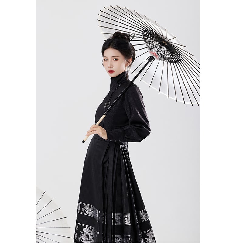 [BAIRIMENG Series]★China style skirt★Maki skirt bottoms Improves temperament Black Black Easy to match