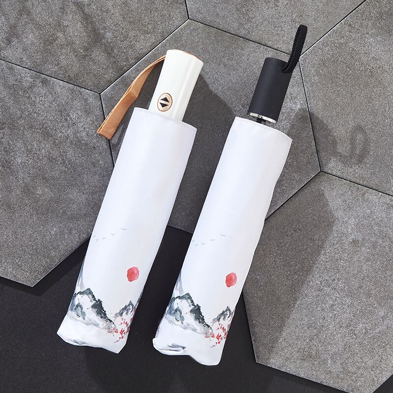 [Small Pumpkin Series] ★China style umbrella★ Rainy &amp; sunny, 8 ribs, tri-fold umbrella, dual use, manual &amp; jump, rainy season, rainproof soup, sun protection, plum pattern