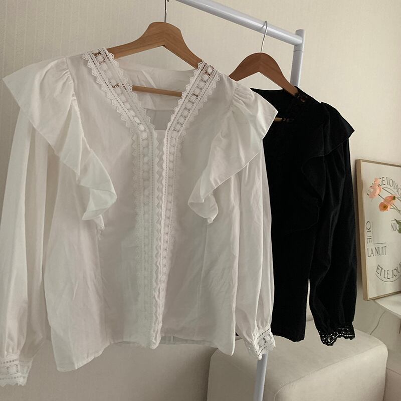 [LIANGLIANG Series]★Shirt★ 2color Tops Long Sleeve Shirt Simple Temperament Enhancement Black White