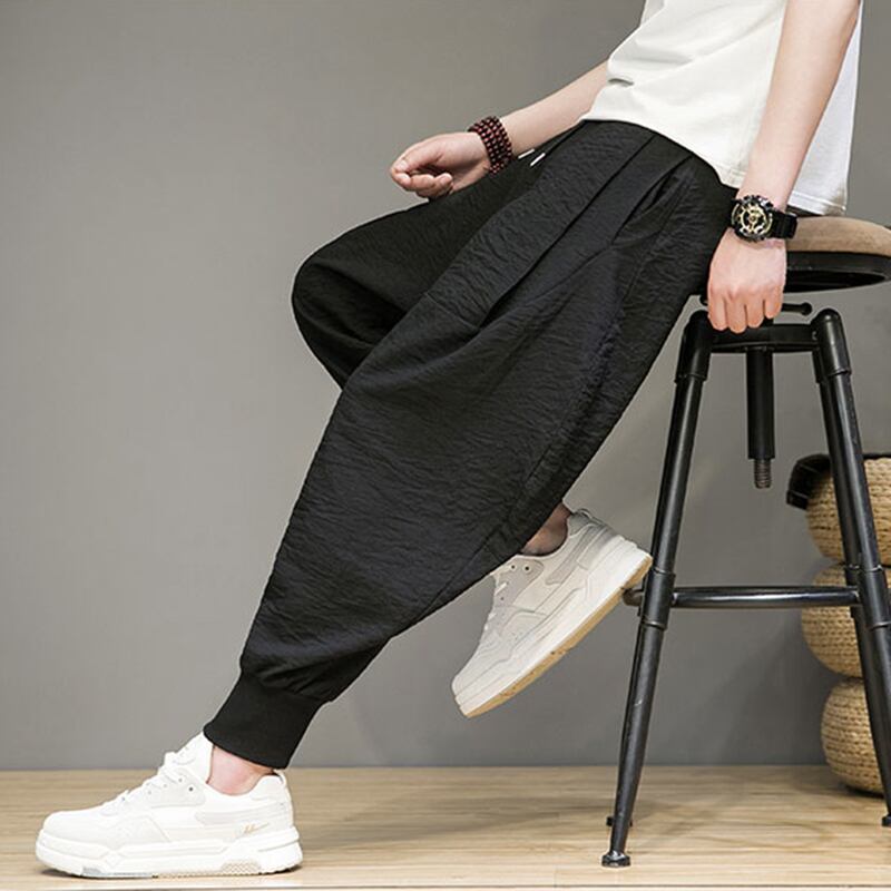 [Small Trouble Series]★China Style Pants★ 4color Unisex Men's Large Size Casual Pants Black Gray Beige Green