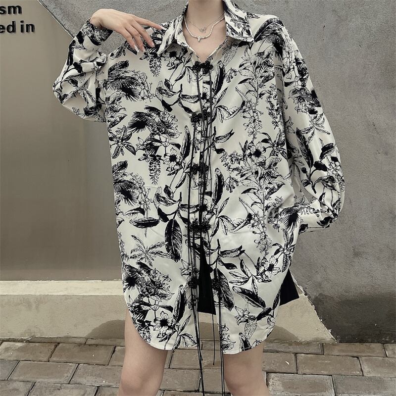 [Style Series]★Chinese style shirt★ Tops, Chinese clothes, improved Tang clothes, ink pattern, loose, fashion, slimming