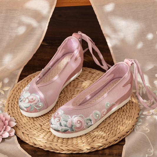 2color Embroidered Shoes, Chinese Shoes, Ethnic Style, Tulle, Summer, Cute, Tang Suit, Chinese Clothes, Size 34-40, Heel 2.5cm