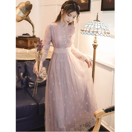 [Kasa no Castle Series]★China style dress★ Lace Princess Light Purple Long Sleeve Date Cute Retro