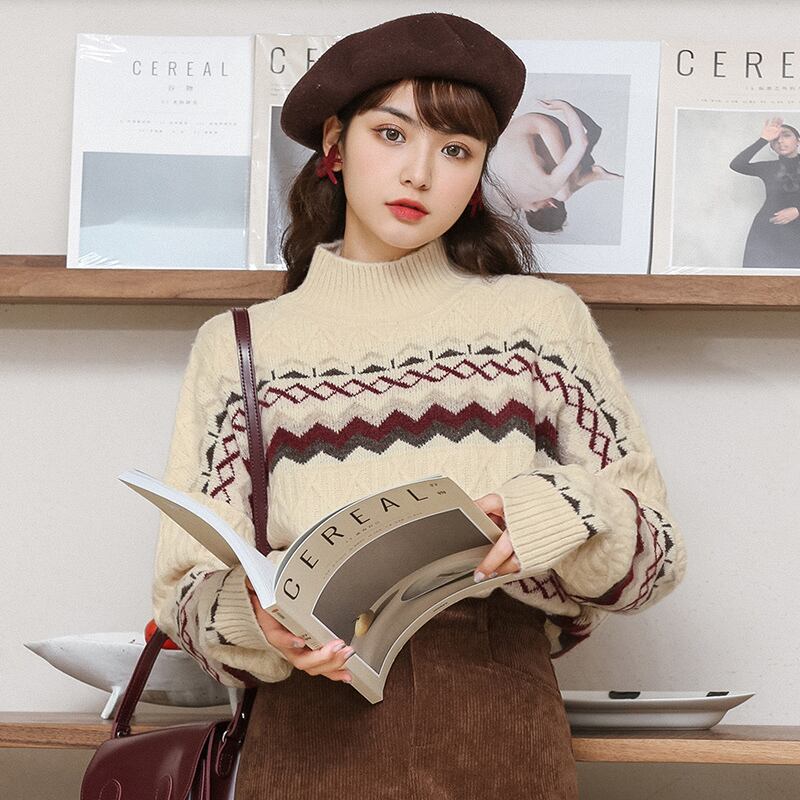 [MIANKAQI Series] ★Sweater★ Tops Christmas High Neck Cute New Year Date Autumn/Winter Clothes Easy to match