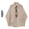 Load image into Gallery viewer, [YOUZI series]★Shirt with tie★ 2color mini length corduroy tops light brown purple
