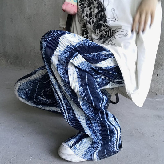 [Miyakoya Series]★Casual Pants★ 2color Blue or Black Pants Bottoms Vertical Stripes Gaucho Pants Gaucho