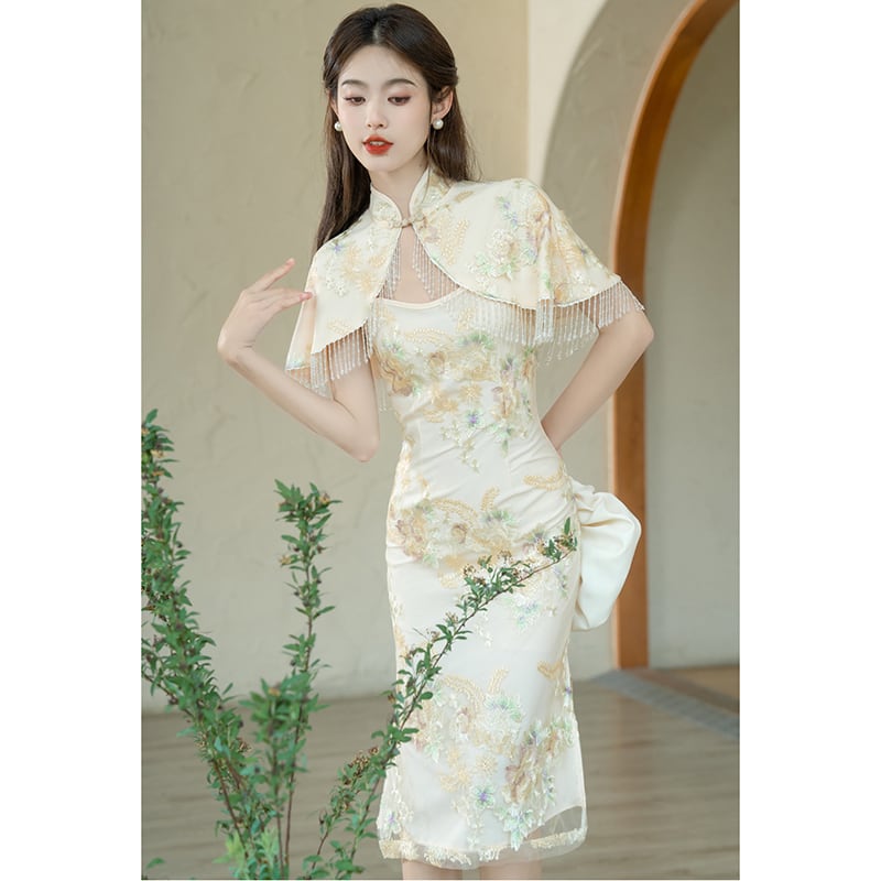 [Dust songs series] ★China style dress★ Setup, embroidery, party, wedding, date, photo shoot, summer clothes, improve your temperament