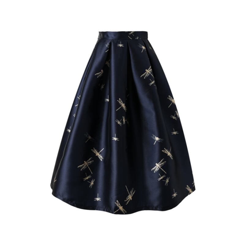 [MOERBEN Series]★Skirt★ Bottoms High Waist Dragonfly Print Large Size Navy Blue