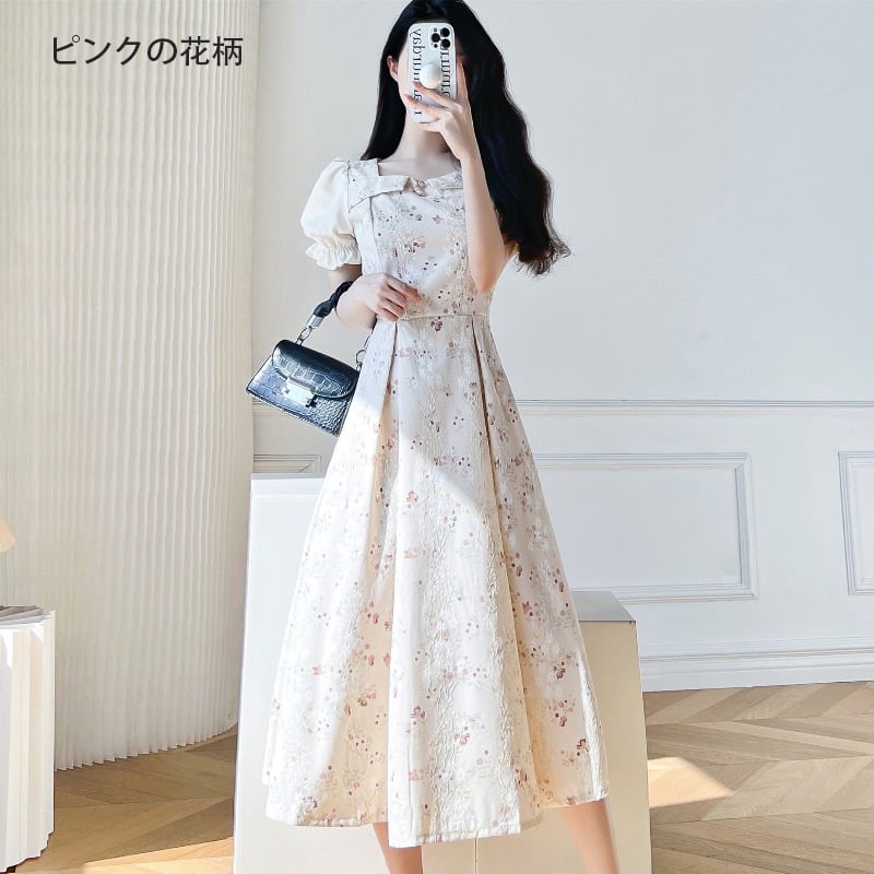 [WOYUAN Series]★Dress★2color Floral Pattern Short Sleeve Women's Fashion Temperament Up Date Party Wedding