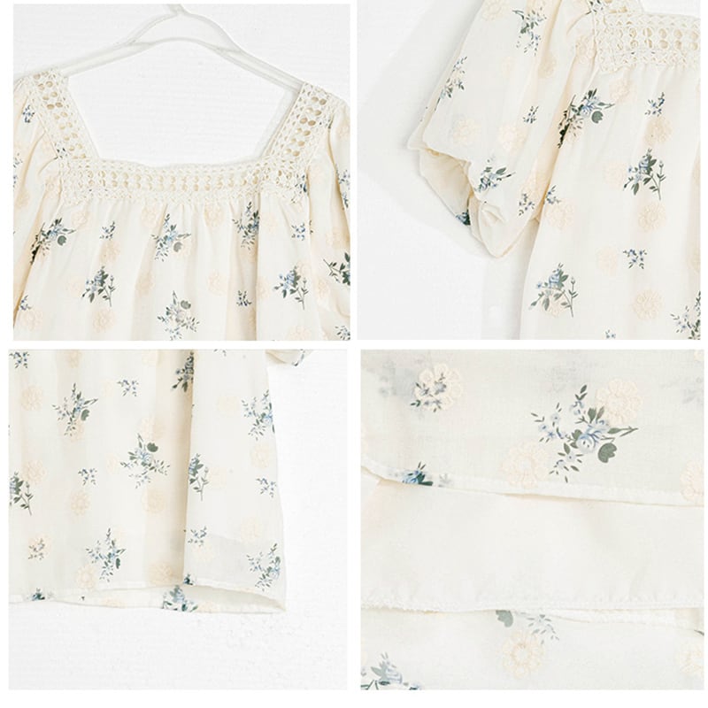 [Shirasu Series] ★Tops★ T-shirt, short sleeve, embroidery, floral pattern, women's, date, improves temperament, easy to match, summer clothes, literary style