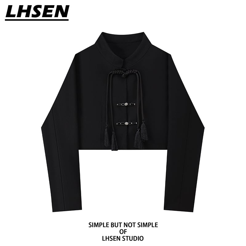 [LHSEN Series]★China style blazer★ Outerwear, short length, design, black, SML, slim fit, easy to match