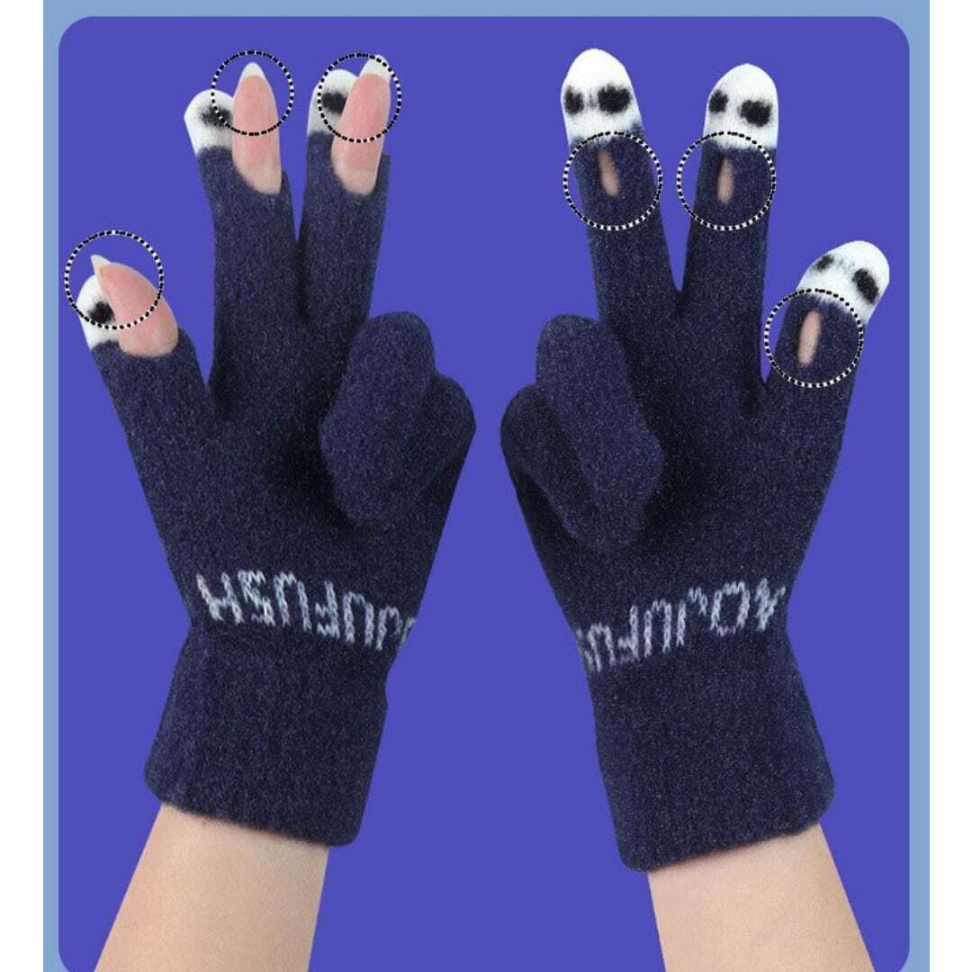 [AOJU Series] ★Gloves★ Accessories, cold protection, available in 5 colors, knit, open fingers, pink, beige, black, navy, light blue