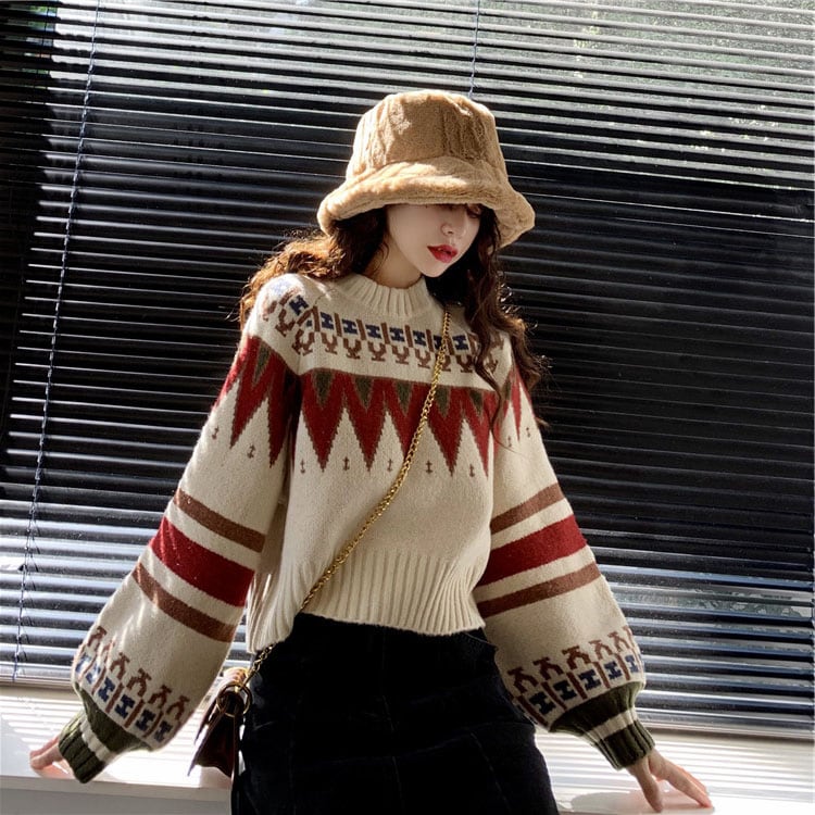 [XIAOXIN Series] ★Sweater★ Tops Christmas Short Length Cute New Year Date Autumn/Winter Clothes Easy to match