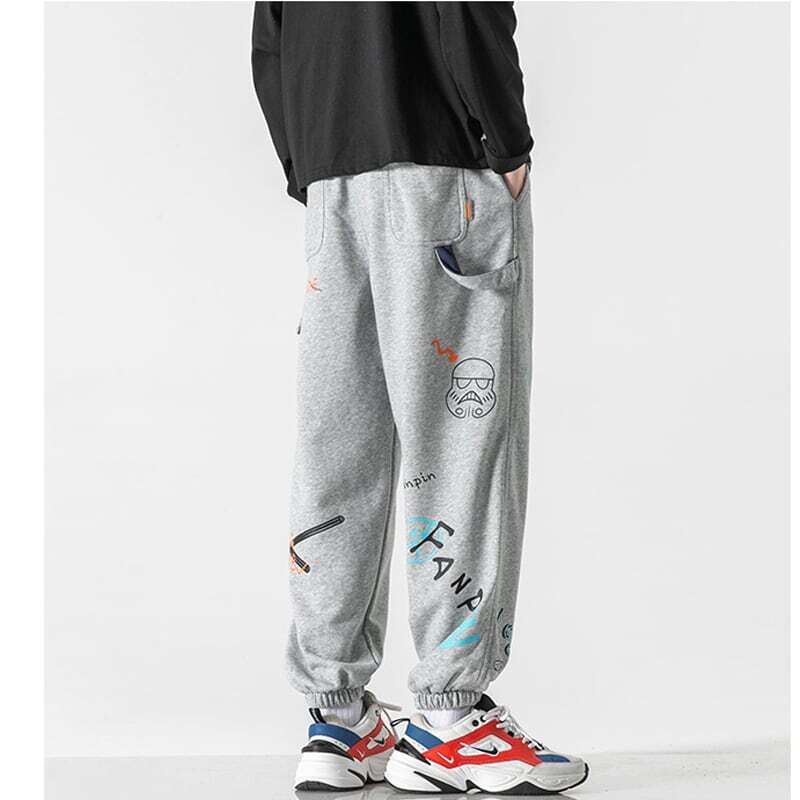 [BIGEMAN Series] ★Casual Pants★ 2color Quarter-length Bottoms Pants Unisex Men's Large Size Cartoon Black Gray