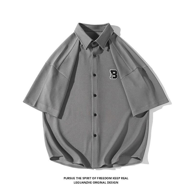 [BIGEMAN Series] ★Short sleeve shirt★ Tops 2color Unisex Men's Large Size Summer Clothes Black Gray Fashion