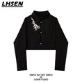 Load image into Gallery viewer, [LHSEN Series]★China-style tops★China-style shirt, outerwear, bamboo, bamboo pattern, mini length, slimming, black, black
