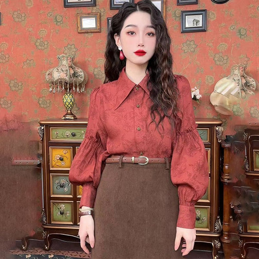 [Misslin Fashion Series]★Setup Single Order★ Shirt or Skirt Coffee Color Red Retro Cute