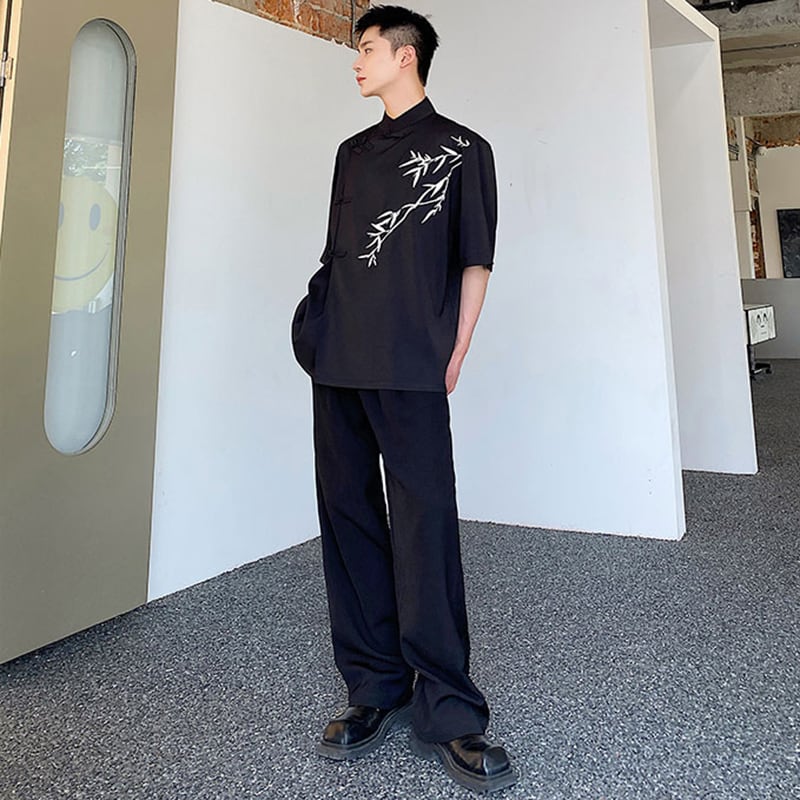 [Illustrated Series] ★China Style Shirt★ Bamboo Tops Fashion Unisex Men's Black Chinese Clothes