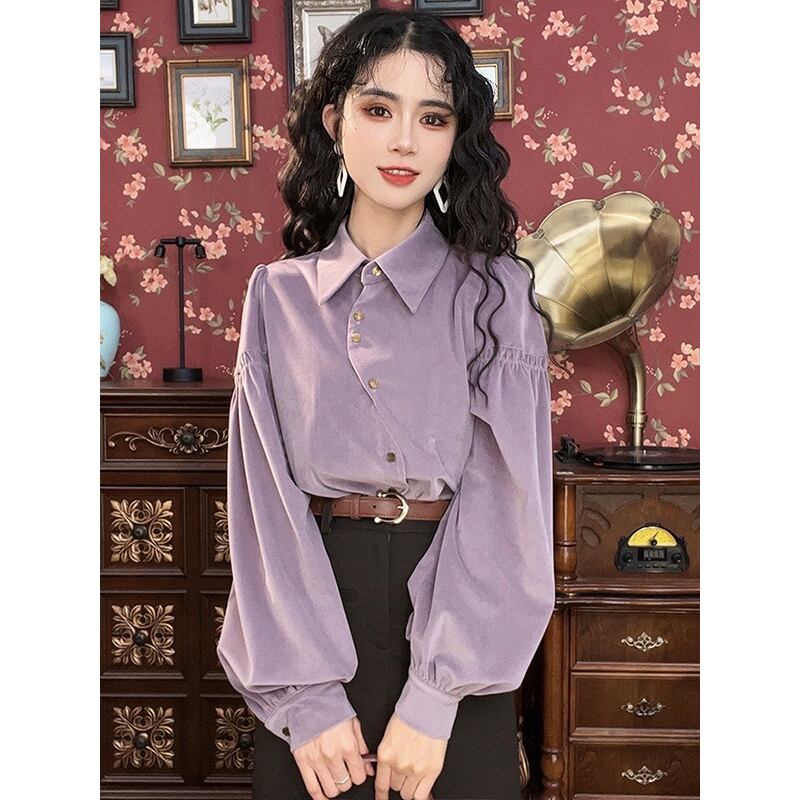 [Misslin Fashion Series]★Shirt★ Tops Elegant Design Cute Purple Purple S M L XL