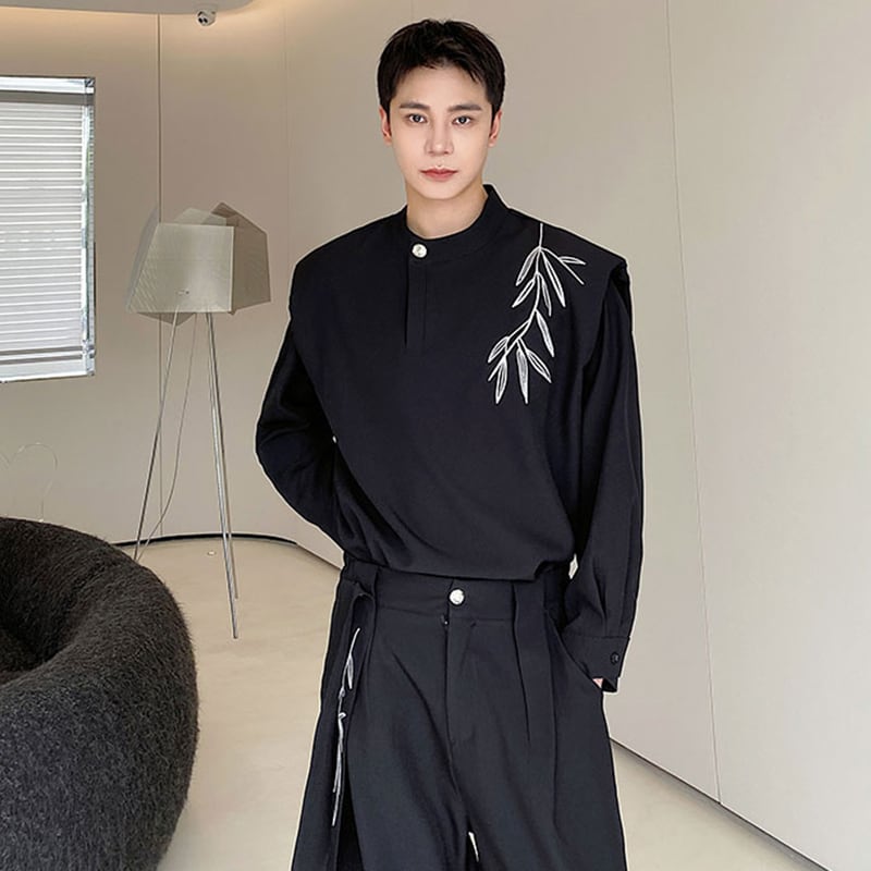 [Illustrated Series]★Setup★ Embroidery 2color 2-piece set Unisex Men's Tops Pants White Black