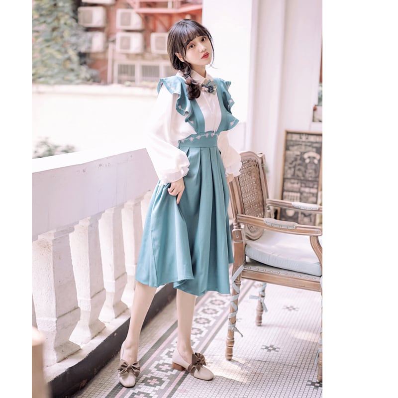 [JUN Series]★China style setup★ Shirt + hanging skirt cute retro elegant date