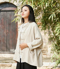 Load image into Gallery viewer, Chinese-style outerwear, tops, blouses, shirts, Chinese-style clothes, retro, literary style, ethnic style, girls' night out, class reunions, stand neck, long sleeves, short length, Chinese button, apricot, white, cotton linen fabric
