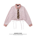 Load image into Gallery viewer, [ANAMONE Series]★Shirt with tie★ 2color long sleeve shirt plaid pattern fashionable pink cute
