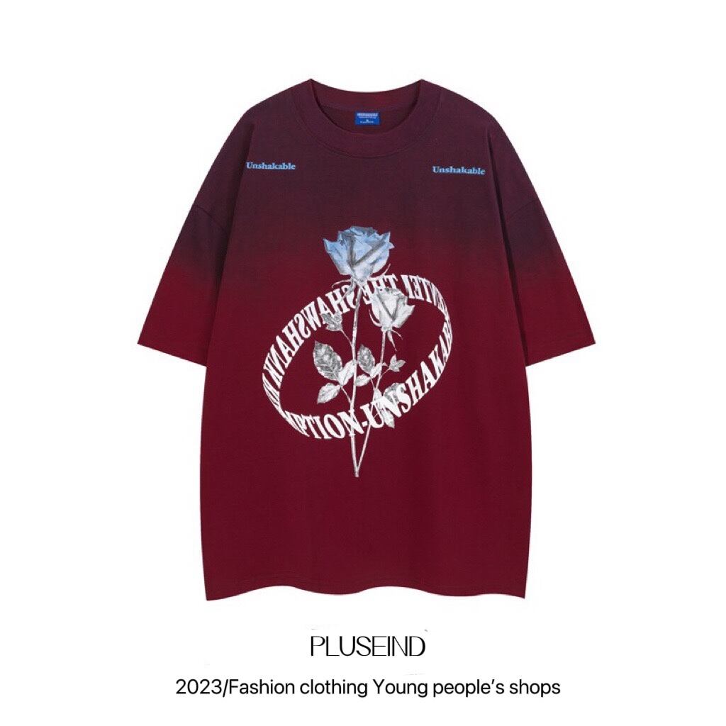 【悟シリーズ】★Tシャツ★ 2color トップス 半袖Tシャツ 男女兼用 メンズ 薔薇 バラ ワインレッド ブラック