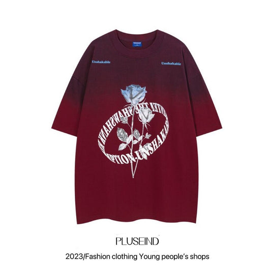 [Satoru Series]★T-shirt★ 2color Tops Short Sleeve T-shirt Unisex Men's Rose Wine Red Black