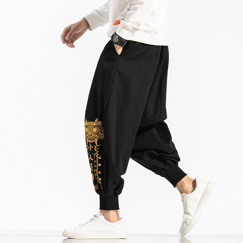 [PINZHI Series]★China style pants★Casual pants Letter pattern Large size Black Black Black Black