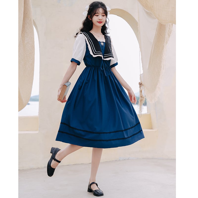 [Jinkyoku Series] ★One Piece★ Sailor Uniform Short Sleeve Cute Ladies Date Photo Shoot Summer Clothes Lolita