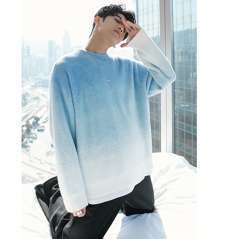 [CHICERRO series] ★Sweater★ 3color tops Color scheme gradation Unisex S M L XL Easy to match