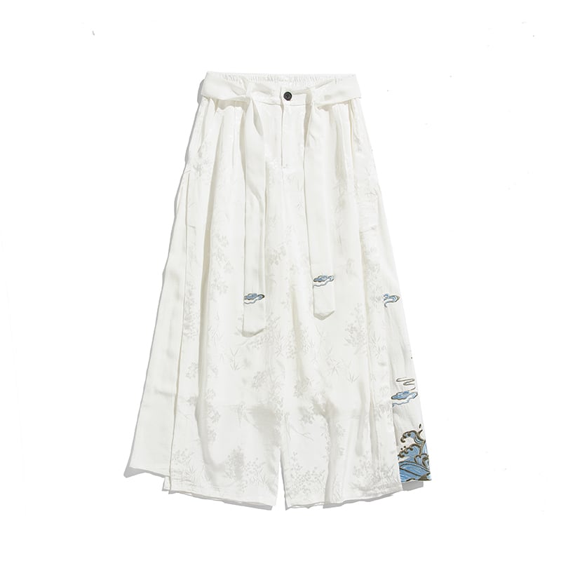 [JUNYI Series] ★Chinese-style pants★ 2 colors Gaucho pants, unisex, men's, black, white, large size