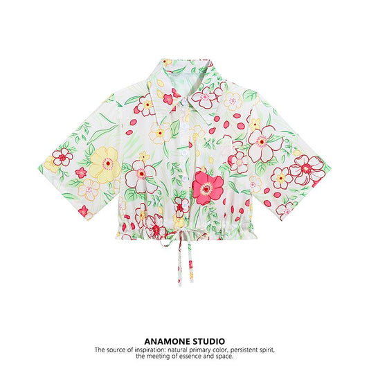 【ANAMONE STUDIOシリーズ】★花柄シャツ★ トップス 半袖シャツ 夏服 S M L ショート丈 スウィート