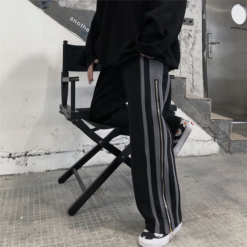 [Style Series]★Trousers★ Casual pants, unisex, brushed lining available, vertical stripes, gaucho pants, gaucho black, black