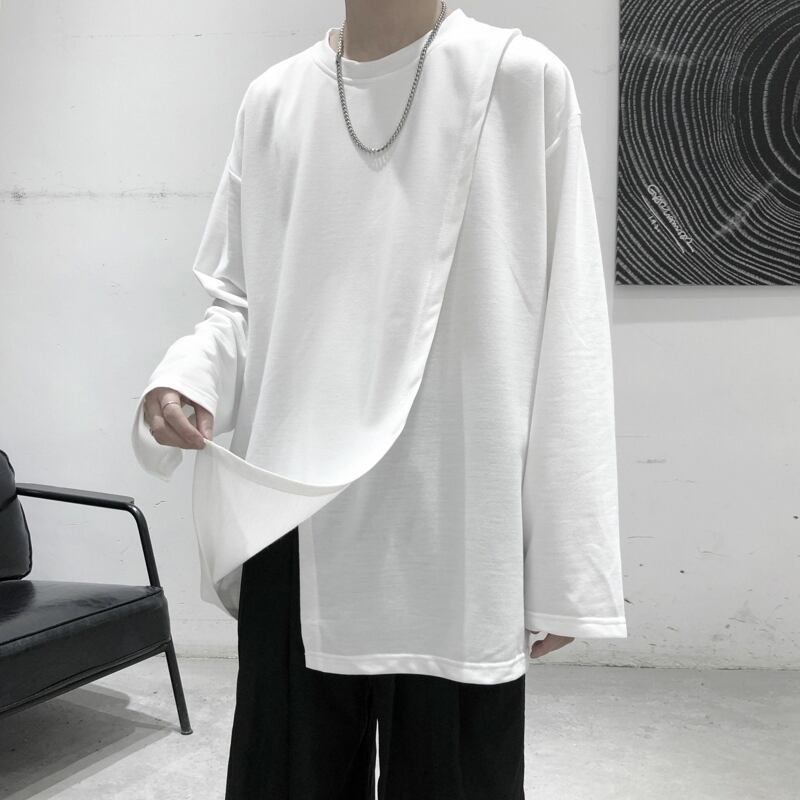 [Emeisa Series] ★Tops★ 3color T-shirt Slit Unisex Men's Design Gray Black White