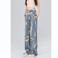 Load image into Gallery viewer, [XURU series] ★Denim pants★ Bottoms Trousers Floral pattern slimming ladies Blue Blue XS S M L XL
