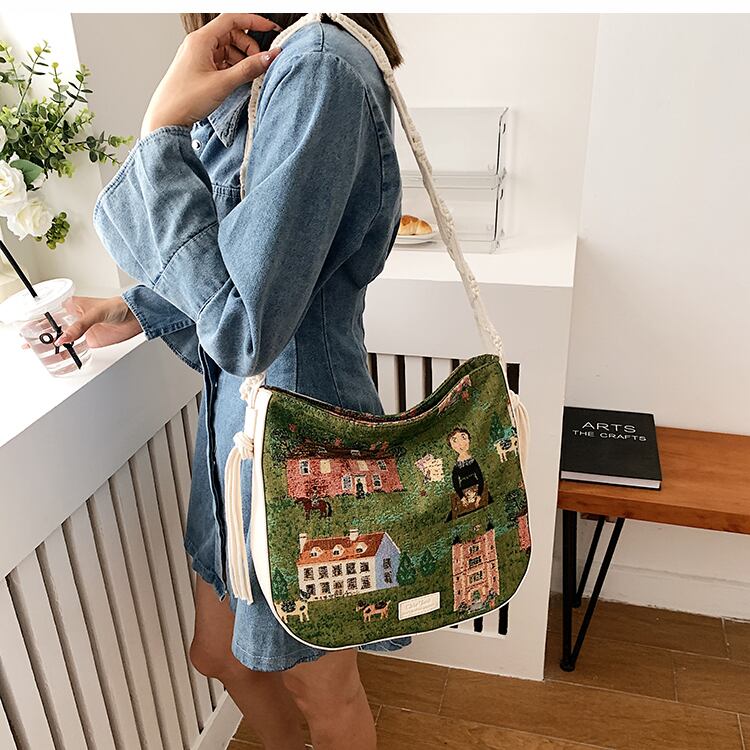 [WEIWEI Series]★China style bag★ Shoulder bag Oil painting style Unique Green Green Stylish